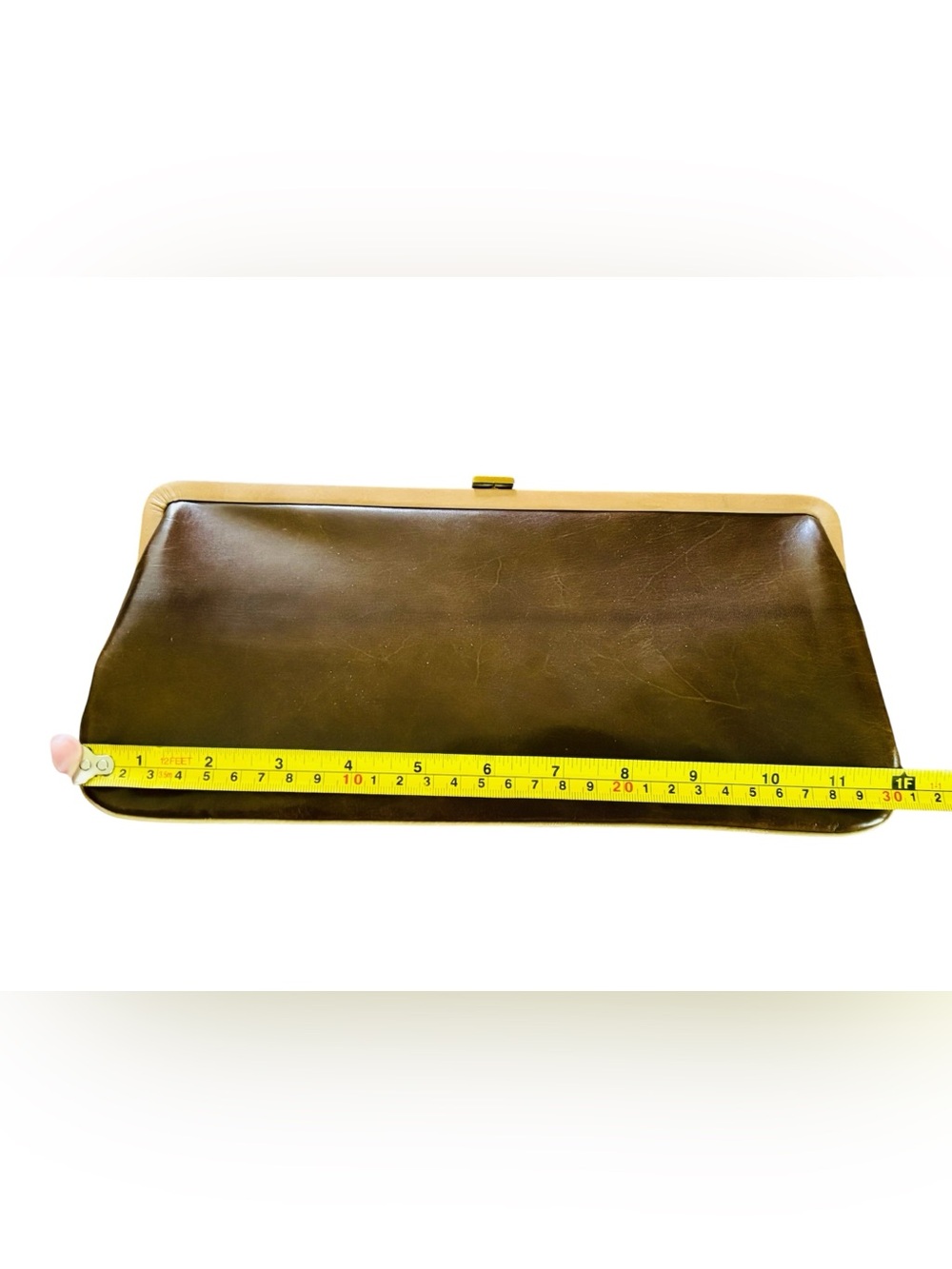 Pappagallo Vintage 70s Brown Leather Clutch with Gold Chain - Picture 9 of 14